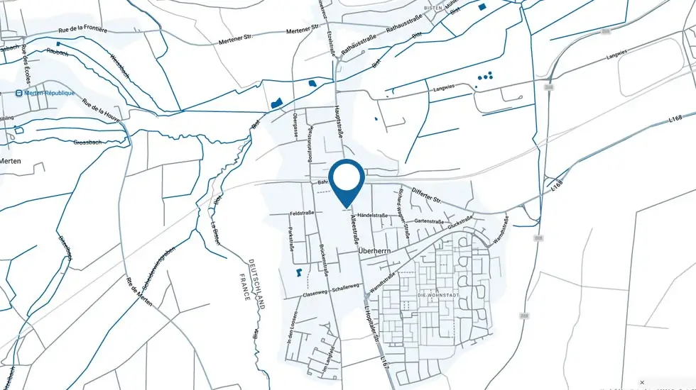 Karte mit blauem Standortmarker auf dem ABZÜ in Überherrn